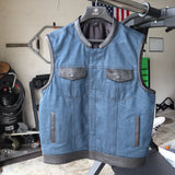 First MFG Men's Motorcycle Leather and denim club vest size XL Harley Davidson